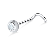 Large Stone Set Silver Curved Nose Stud NSKB-90